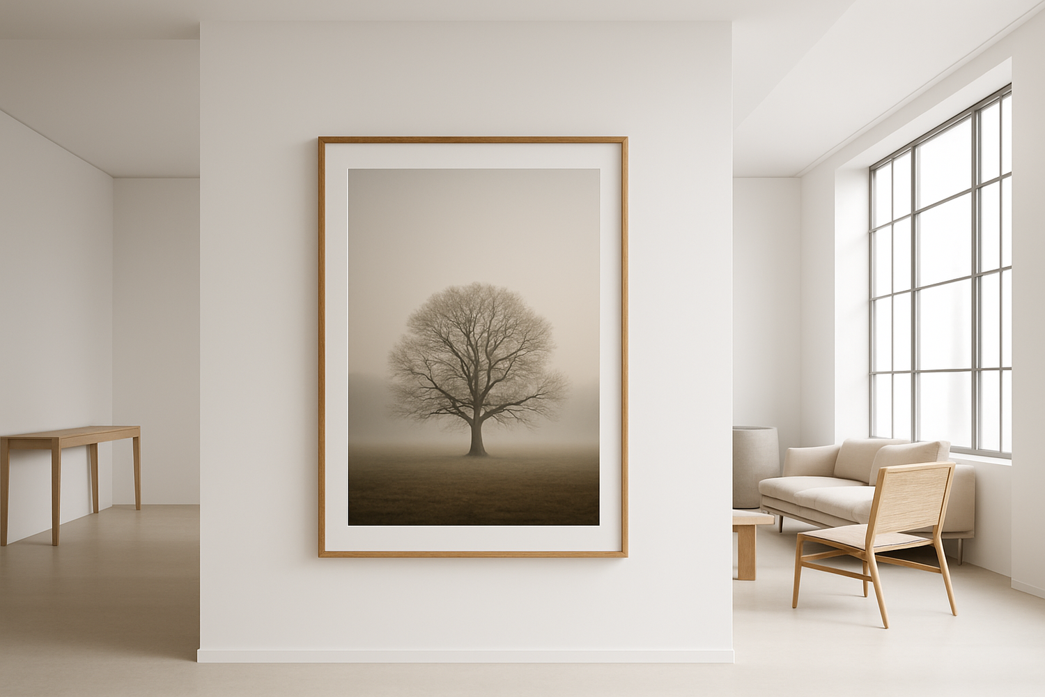 Pour ma bannière d’accueil, je voudrais une image dans le style de House of Spoils.
👉 Un tirage photo Fine Art encadré (cadre noir ou bois clair) accroché sur un mur.
👉 L’intérieur doit être moderne, minimaliste et lumineux, mais avec un espace plus grand et aéré, comme une galerie ou un grand salon, pour que l’œuvre respire davantage dans la mise en scène.
Ambiance premium, élégante, sobre, avec l’œuvre comme pièce centrale.